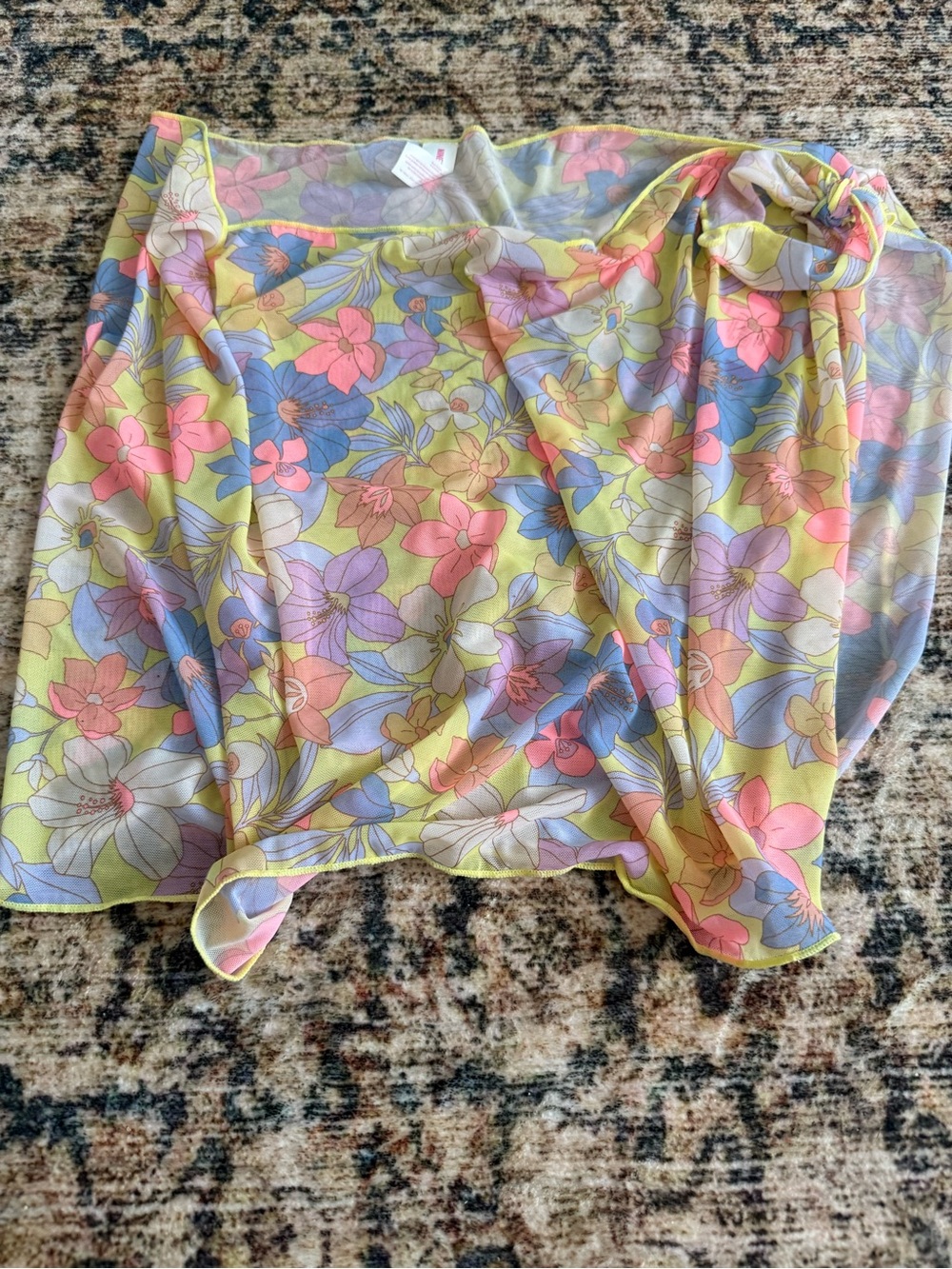 Ninety Floral Sheer Swim Sarong in Yellow, Pink & Blue